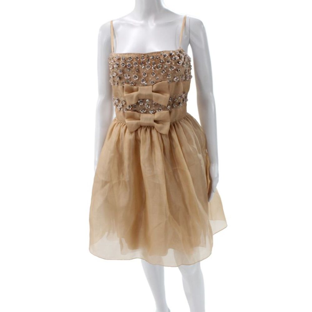 RED Valentino Women A-Line Mini Beige Silk Floral Dress Size 2